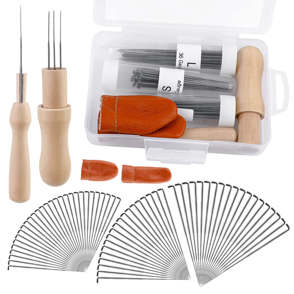 Mayboos 74 Pcs Felting Needles 36/38/40 Gauge Needle Felting Supplies | Needle Felting Tools with 3 Sizes Felting Needles Wooden Handle for Beginner Professional
