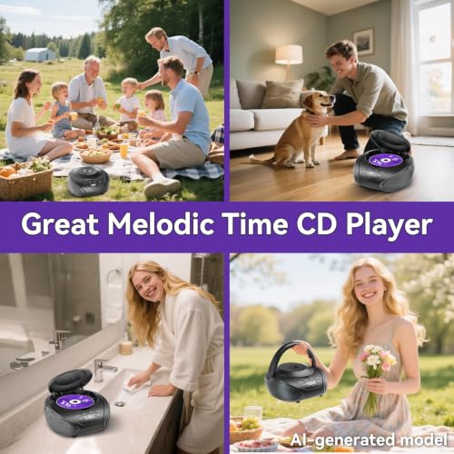 Gueray CD Player Portable Boombox Radio CD Players with Dual Speakers | Bulit-in FM Radio AUX Input Support Headphones Playlist Mode PROG Playback for Outdoor Indoor Audiobooks