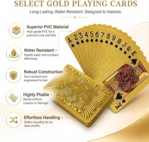 Golden Dragon PVC Playing Cards, Matte Finish with Intricate Pattern on Durable Hardened Deck, Elegant Design for Poker Game Night and Party Gatherings