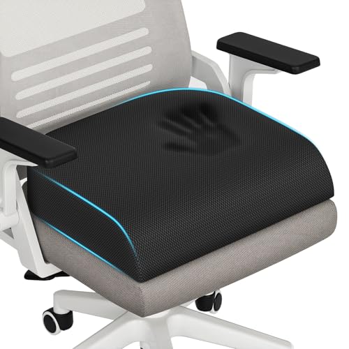TranquilRelax 3-Inch Memory Foam Seat Cushion for Office Chair, Large | Black Chair Pad with Medium-Firm Support, Washable Mesh Cover & Non-Slip Base for Office Chairs, Car Seats & Short Drivers