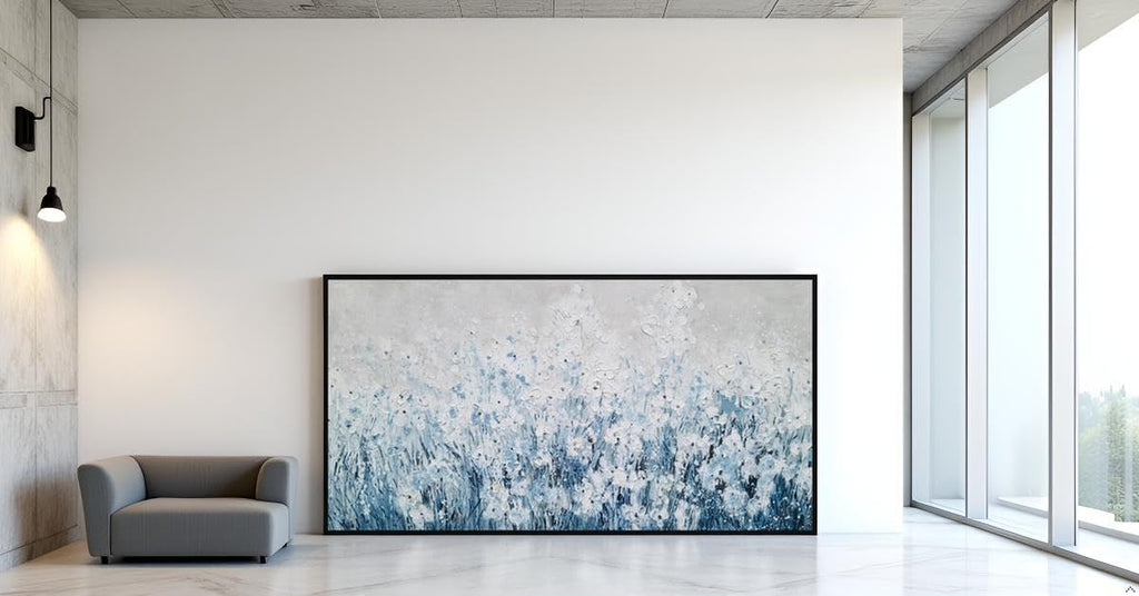 Yihui Arts Blue White Flower Painting - Modern Aesthetic Floral Artwork for Home Decor