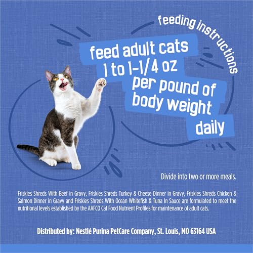 Purina Friskies Wet Cat Food Variety Pack, Shreds, 40 Pack 5.5 oz Cans | Beef, turkey and cheese, chicken and salmon, and ocean whitefish and tuna recipes in savory gravy