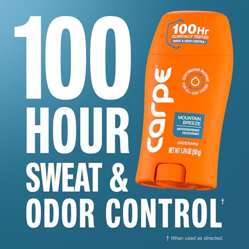 Carpe 100-Hour Antiperspirant Deodorant, Mountain Breeze - 2 Pack | Dermatologist Tested - 100 Hr Sweat & Odor Control - Free from Baking Soda & Parabens - Clinical Strength Deodorant - 2 Pack