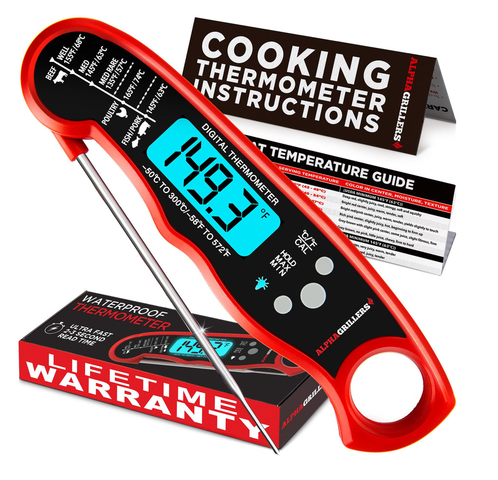 Alpha Grillers Instant Read Meat Thermometer Digital, Cooking, Food, Grill | 1-2 Second Ultra-Fast Response Time, Bright Backlit Display, Waterproof (IP67), Pre-Calibrated & Ready to Use