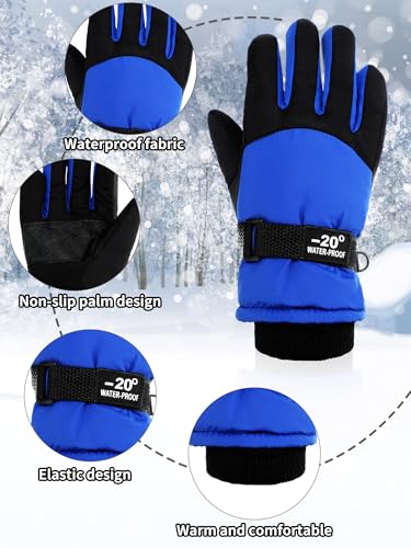 SATINIOR 2 Pair Kids Waterproof Winter Gloves | Waterproof Winter Snow Gloves for Boys Girls, for Winter Outdoor Ski Snowboarding Cold Weather, Warm Cotton Plush Lining