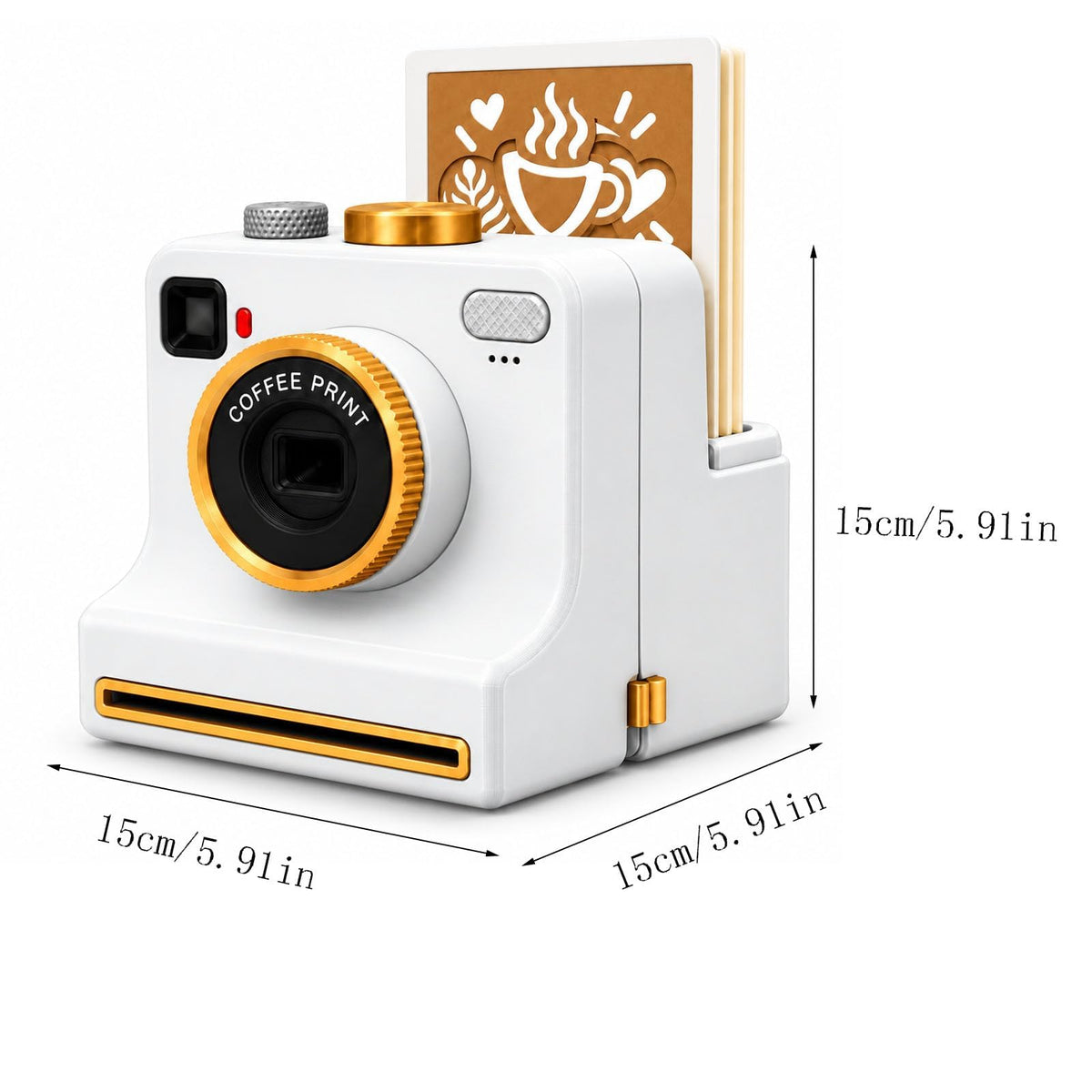 Manual Coffee Art Printer, Retro Camera-Style Latte Stencil Maker with 4/34 Random Pattern Cards, One-Press Powder Reusable Coffee Art Tool for Cappuccino, Foam Drinks，White：34 Random Stencils
