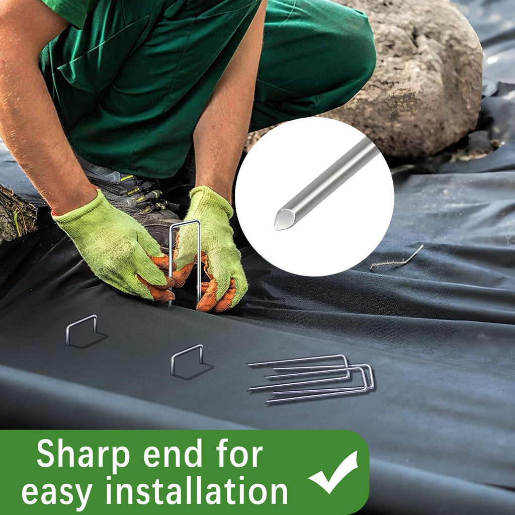 HOUYA 50 Pack Landscape Staples 4 Inch 12 Gauge Garden Stakes | Galvanized Garden Staples Pins Anti-Rust Ground Stakes for Weed Barrier, Irrigation Tubing, Yard Lawn, Landscape Fabric