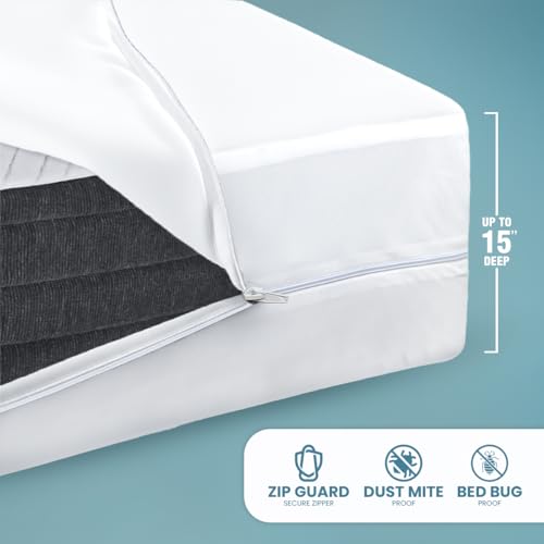 Utopia Bedding Waterproof Mattress Protector Queen Size, Zippered Mattress Encasement Bed Bug and Dust Mite Proof, Absorbent Six-Sided Mattress Cover