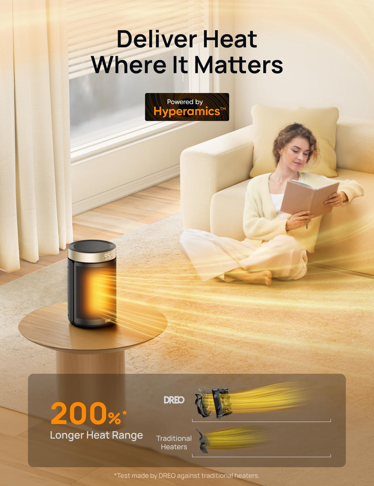 DREO Space Heater, Portable Electric Heaters for Indoor Use with Thermostat | 2026 Upgraded, 34dB Quiet, 12H Timer, 5 Mode, Remote, 1500W PTC Ceramic Fast Safety Heat for Office Bedroom Home, Gold