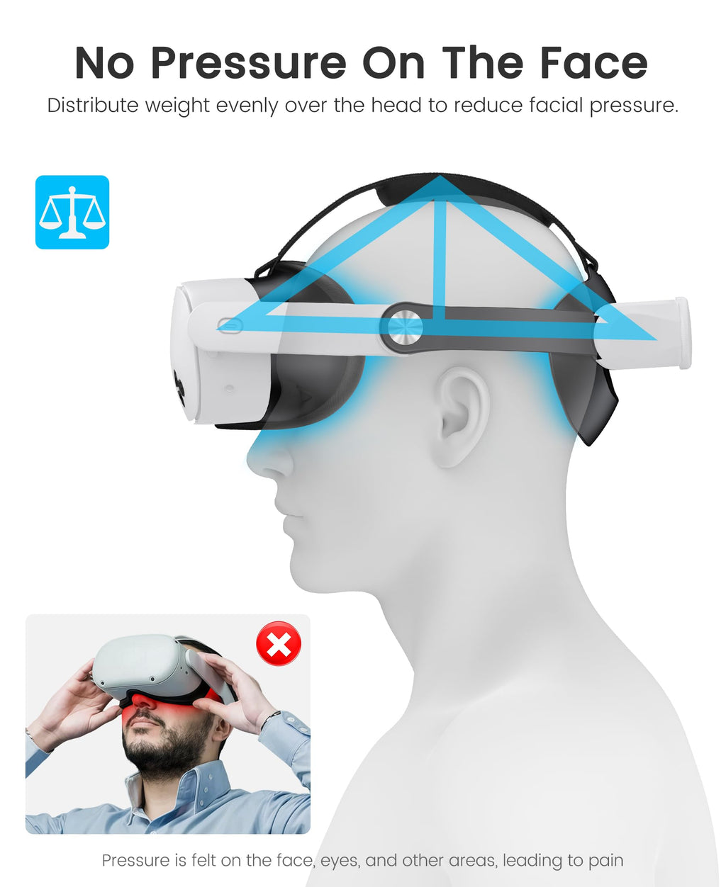 Kawaye for Meta Quest 3S/Quest 2/Quest 3 Head Strap, Adjustable Halo Strap Replacement for Elite Strap, VR Headset Strap Enhanced Support&Comfort Reduce Facial Pressure