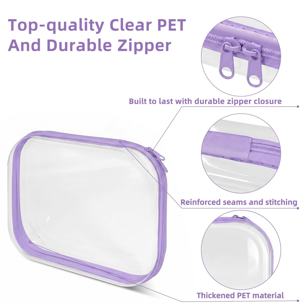 CarryEpic Clear Hard Shell Zipper Cases (5 Packs), Plastic Hard Sided Zippers Pouches Clear Hardshell Pencil Case For Storage, Diaper Bag Organizer Bliss Bins 4*Small/1*Medium, Purple