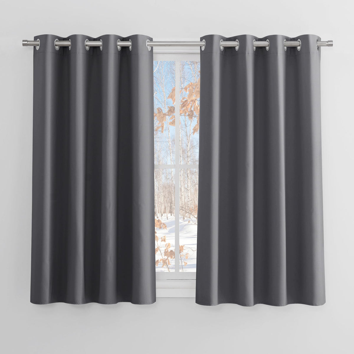 PONY DANCE Blackout Curtains for Bedroom, Grey, 2 Panels, 46 x 54 Inch | Eyelet Thermal Insulated 54 Inch Drop Curtains for Living Room, Room Darkening, Energy Saving, Privacy, Super Soft Drapes