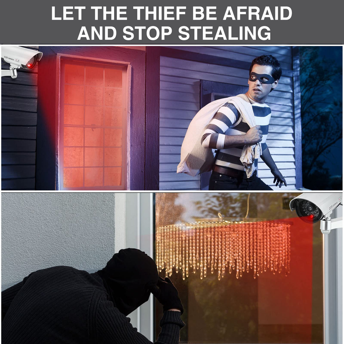 8 Pack Fake Security Cameras with Flashing LED for Home & Residential | Dummy Surveillance Camera, Front Door Backyard Driveway Mailbox Outside & Indoor Security, Fake CCTV, Warning Stickers