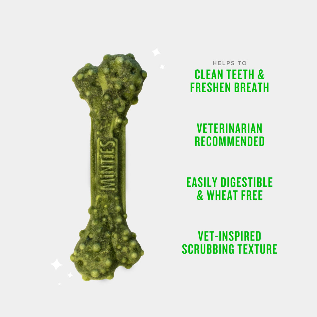 Minties Mint Dental Chews for Dogs, Medium Breeds 25-50 lbs, 40 Ct | Vet-recommended mint dental bone; scrubs teeth as dogs chew; fights plaque, tartar & bad breath; no soy/wheat/corn