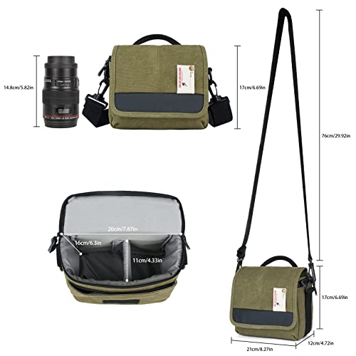Besnfoto Camera Bag Small Crossbody Camera Shoulder Purse Compact Case | Retro Vintage Canvas Waterproof Sling Shockproof Photography Pouch Insert with Shoulder Strap for DSLR Mirrorless Women Men