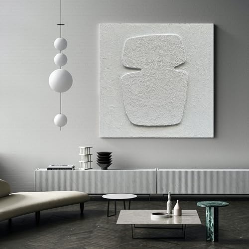 NANKAI Art Hand Painting Modern Minimalist Art Oil Painting White Thick Texture Abstract Painting 24x24 inch Canvas Wall Decorative Art
