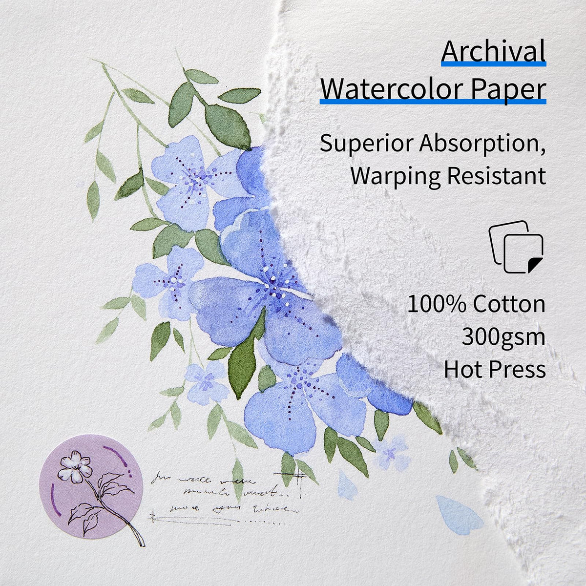MEEDEN 100% Cotton Watercolor Journal: Hot-Pressed Travel Sketchbook | 24 Sheets Watercolor Paper - Portable 4.7"x4.7" Square Water Color Book for Adults Art Painting, Violet Iris
