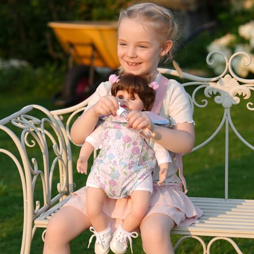 GAGAKU Baby Doll Carrier for Kids, Doll Carrier for Little Girls, Toy Baby Dolls Sling for Kid, Reborn Baby Doll Accessories, Colorful Flowers