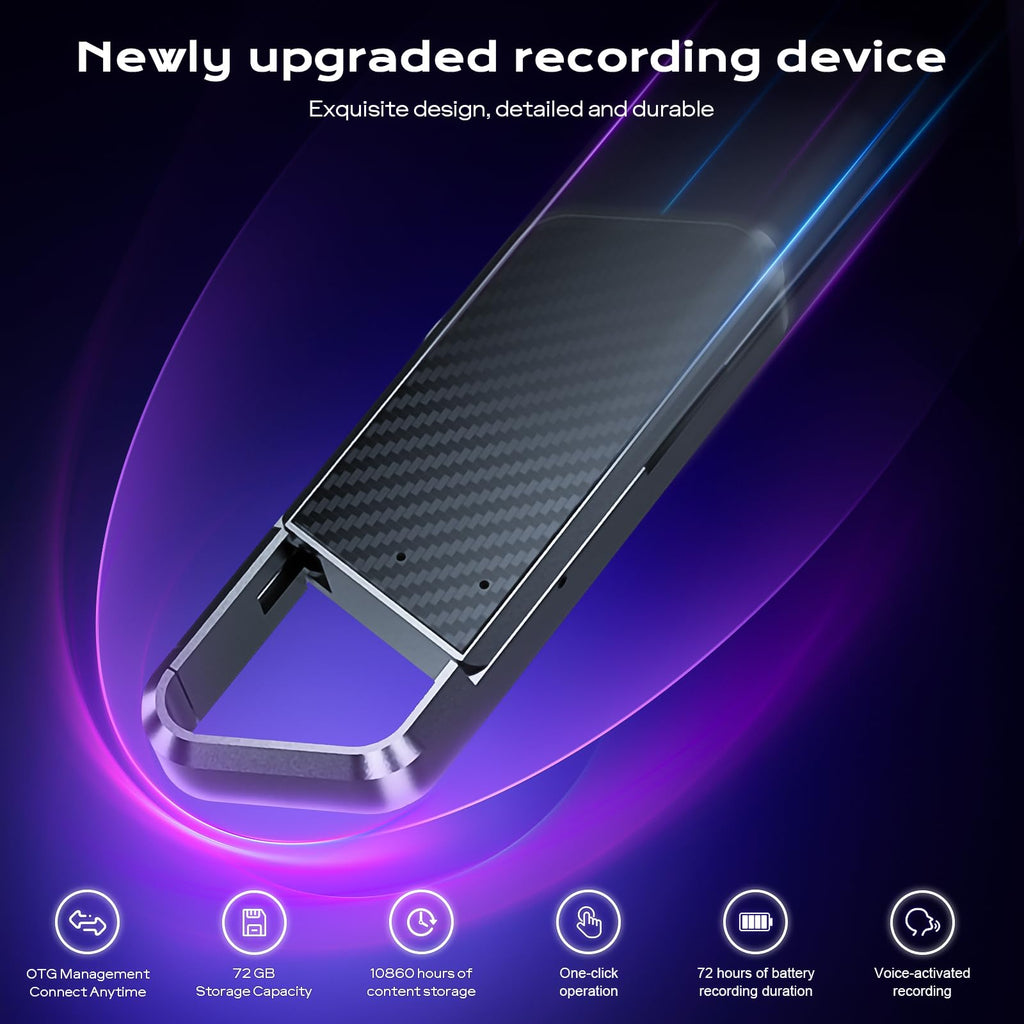 72GB Voice Activated Recorder with Playback - 10860H Recording Device with Noise Reduction DSP 6.0 Portable Audio Recorder for Lecture/Interviews & Meeting - Digital Vioce Activated Recorder