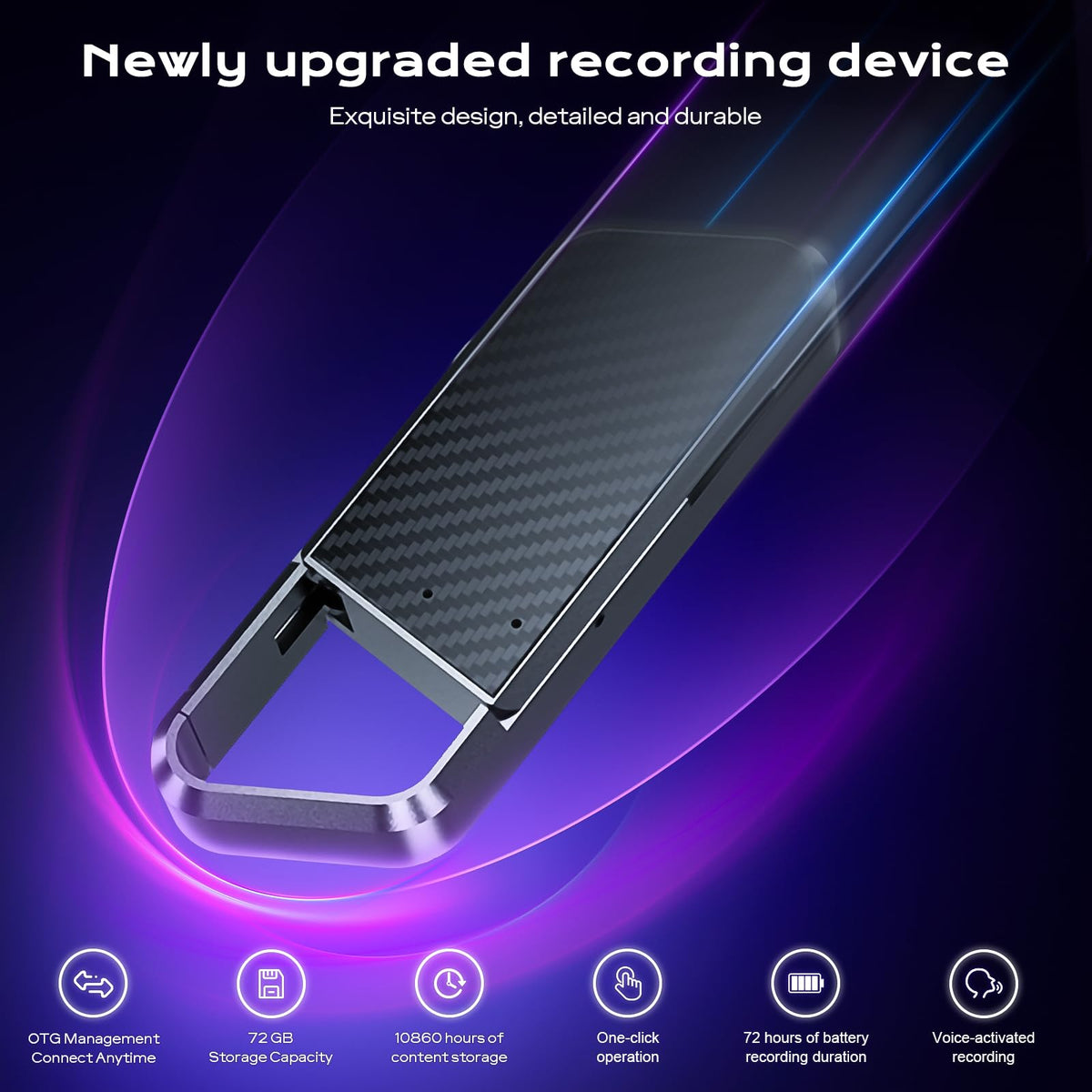 72GB Voice Activated Recorder with Playback - 10860H Recording Device with Noise Reduction DSP 6.0 Portable Audio Recorder for Lecture/Interviews & Meeting - Digital Vioce Activated Recorder