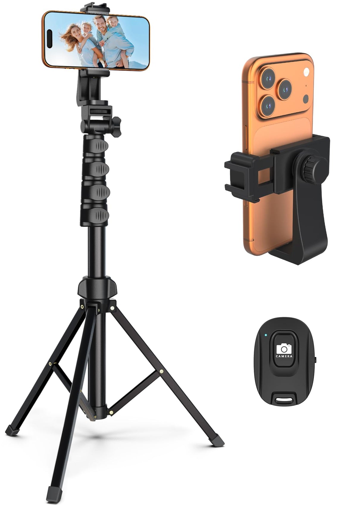 Liphisy 64” Tripod for Cell Phone & Camera with Remote and Phone Holder | Sturdy & Stable Height Adjustable Multi-Angle Shot Selfie Stick Tripod for Video Recording