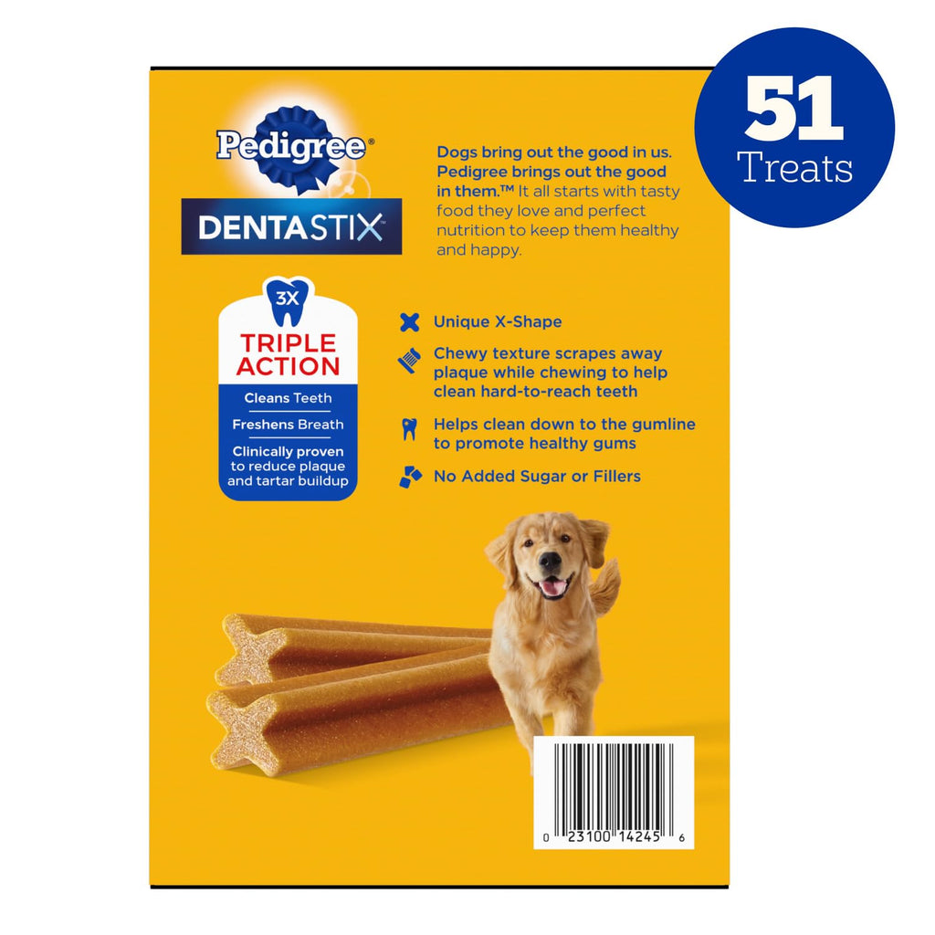 Pedigree Dentastix Large Breed Dental Dog Treats, Variety, 51 Count | Original Chicken, Beef, and Fresh flavors, reduces plaque and tartar buildup, cleans teeth, freshens breath, for dogs 40+ lbs