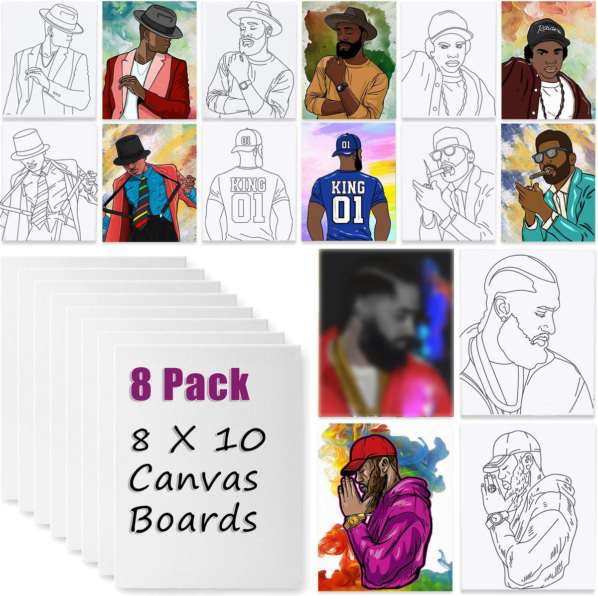 8 Pack Pre Drawn Canvas Boards for Painting for Adults, Sip and Paint Party Supplies Canvas Painting Set for Kid, Beginner Favor, Paint by numbers kit for adults(8x10)