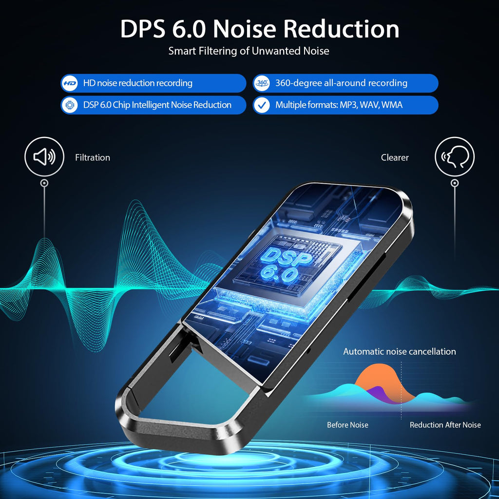 72GB Voice Activated Recorder with Playback - 10860H Recording Device with Noise Reduction DSP 6.0 Portable Audio Recorder for Lecture/Interviews & Meeting - Digital Vioce Activated Recorder