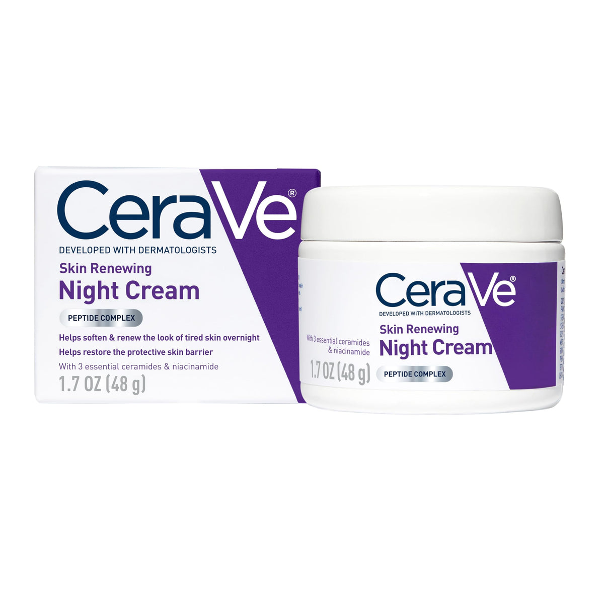 CeraVe Night Cream, Facial Moisturizer with Peptides & Niacinamide, 1.7oz | Anti-aging Face Cream, Skin Care with Hyaluronic Acid, Night Cream for Men & Women, Daily Non-Comedogenic Face Moisturizer