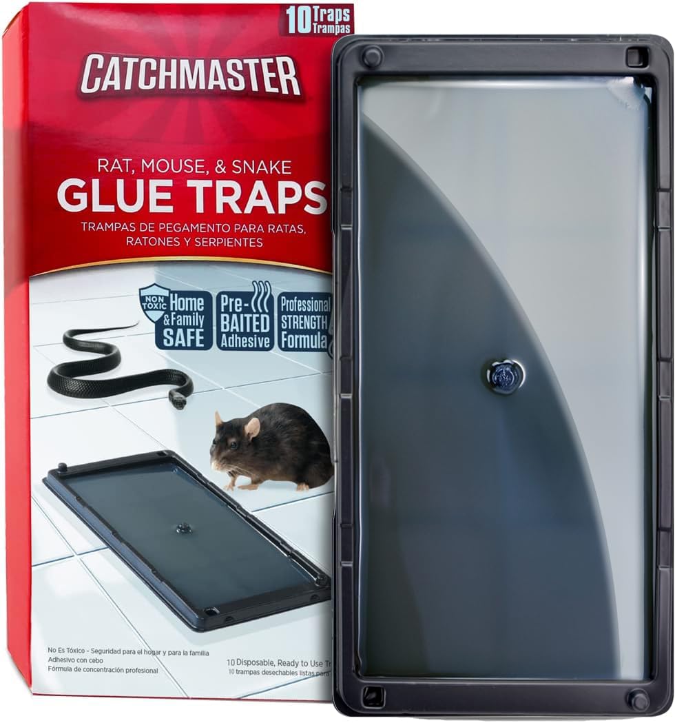 Catchmaster Rat & Mouse Glue Traps 10 Pack, Large Heavy Duty Sticky Traps | Extra Large Glue Trays For Rats, Mice, Snakes & Spiders, Ready To Use Indoor Pest Control For Home, Garage & Basement