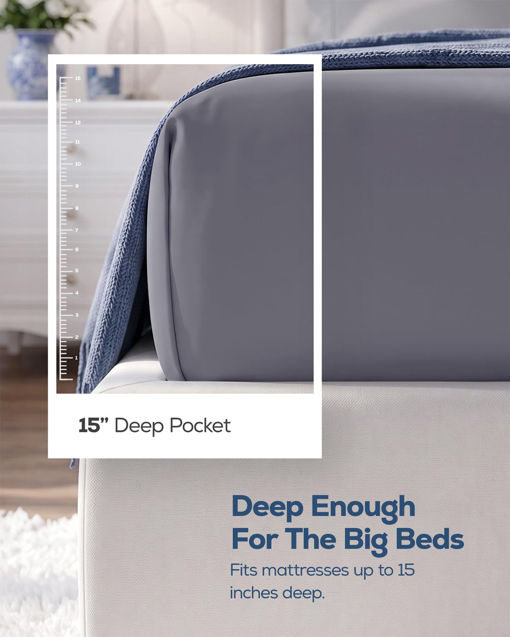 Queen Fitted Sheet, Ultra Soft Fits Up to 15 Inch Deep Pocket, Grey | Hotel Comfort, Cooling & Breathable Cotton like Polyester, Easy Fit, Wrinkle & Fade Resistant, Snug Fit, Easy Care, Oeko-Tex
