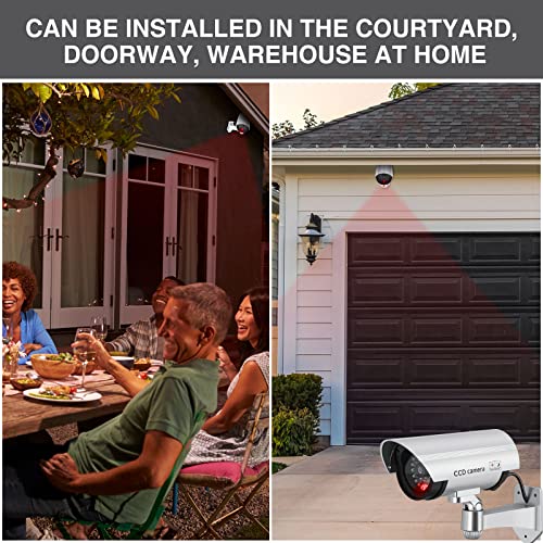 8 Pack Fake Security Cameras with Flashing LED for Home & Residential | Dummy Surveillance Camera, Front Door Backyard Driveway Mailbox Outside & Indoor Security, Fake CCTV, Warning Stickers