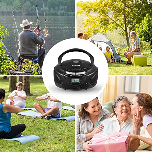 Gelielim Portable CD Players for Home, CD Boombox with AM/FM Stereo Radio, Bluetooth, USB, SD Card, MMC Drive, Aux-in, Headphone Jack,LCD Display, Boom Box CD Player AC/Battery Operated – Black