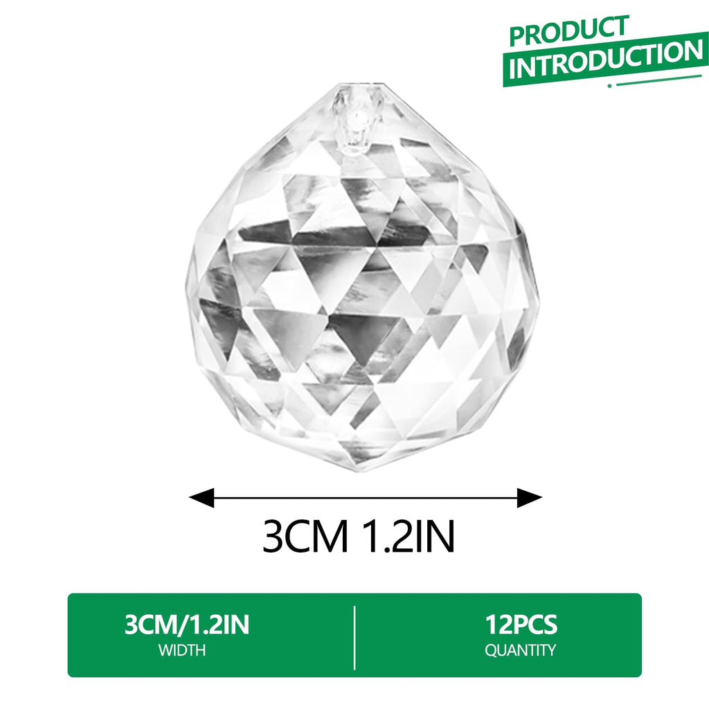 Crystal Prism 12PCS 1.2" Crystal Ball Prism K9 Glass Hanging Ornaments | Precision Faceted Cuts Brilliant Rainbow Reflections Ideal for Suncatchers Weddings DIY Crafts Chandeliers Home Decor