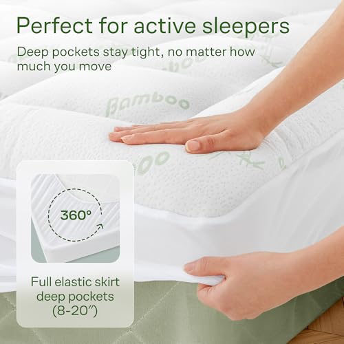 Niagara Sleep Solution Queen Ultra Soft Mattress Topper — Back Pain Relief | Rayon Derived from Bamboo, 20" Deep Pocket, Breathable Pillow Top Mattress Pad, Perfect for Hot Sleepers, Green