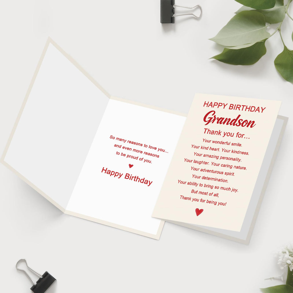 mmuue Grandson Birthday Card, Birthday Card for Grandson Adult | Happy Birthday Grandson Card Gifts from Grandma Grandpa, Printed Heartfelt Message Inside with Envelope