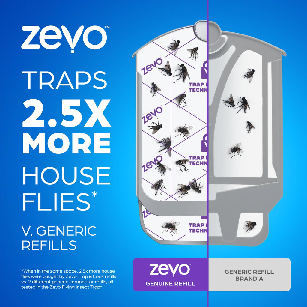 Zevo Flying Insect Trap Refill Cartridges for Fruit Flies & Gnats, 4 Count | Fits Zevo MAX & Zevo Flying Insect Trap, Catches House Flies, Gnats & Fruit Flies 24/7, No Added Fragrance or Dyes