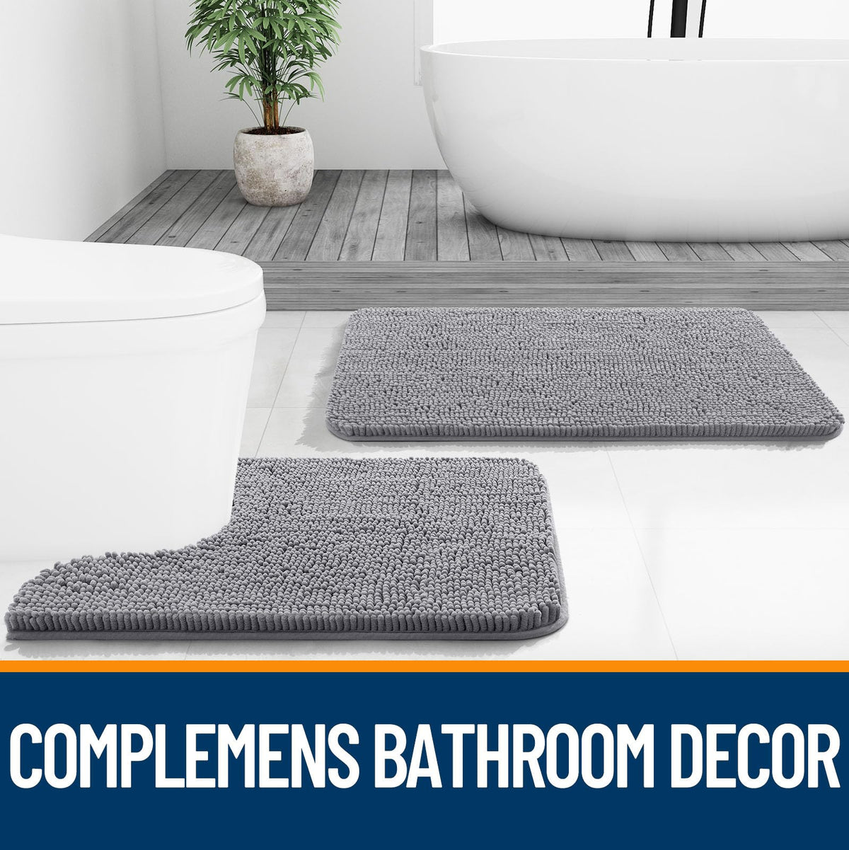 OLANLY Bathroom Rugs 30x20, Extra Soft Absorbent Chenille Bath Rugs | Grey, Quick-Drying Rubber Backing, Machine Washable Bath Mat for Bathroom Floor, Tub and Shower, Home Decor Accessories