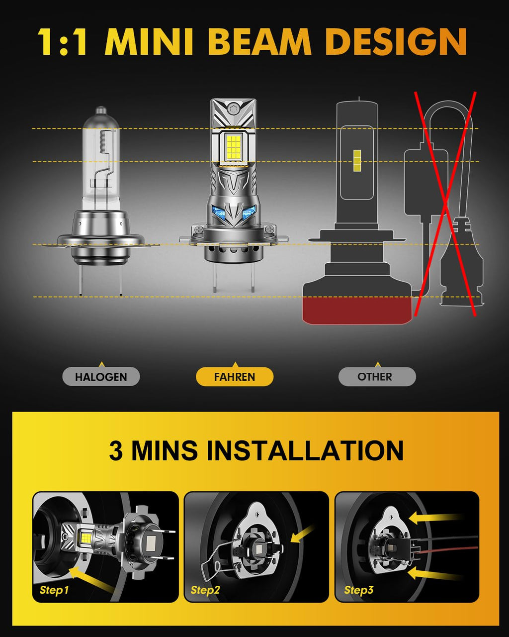 2026 𝐋𝐚𝐭𝐞𝐬𝐭-𝐆𝐞𝐧 H7/H7LL Light bulb, 𝟗𝟎,𝟎𝟎𝟎𝐋𝐌 48 PCS 6500K Cool White, Real 1:1 Mini Size, 90K+ Hours Service Life Headlight Bulb Retainers, IP68 No Adapter Needed, Canbus Ready