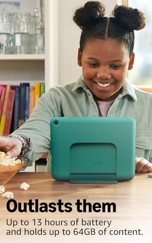 Amazon Fire HD 8 Kids Pro tablet, ages 6-12. Bright 8" HD screen, includes ad-free content, parental controls, 13-hr battery, slim case for older kids, 64GB, Hello Teal, (2024 release)