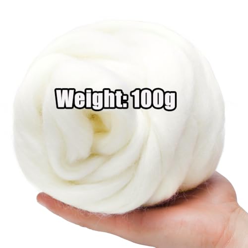 3.53oz Needle Felting Wool Roving for Needle Felting White Felting Wool | Wool Roving Bulk Roving Wool for Felting Pure Wool Chunky Yarn Spinning Wet Felting Diy Hand Spinning