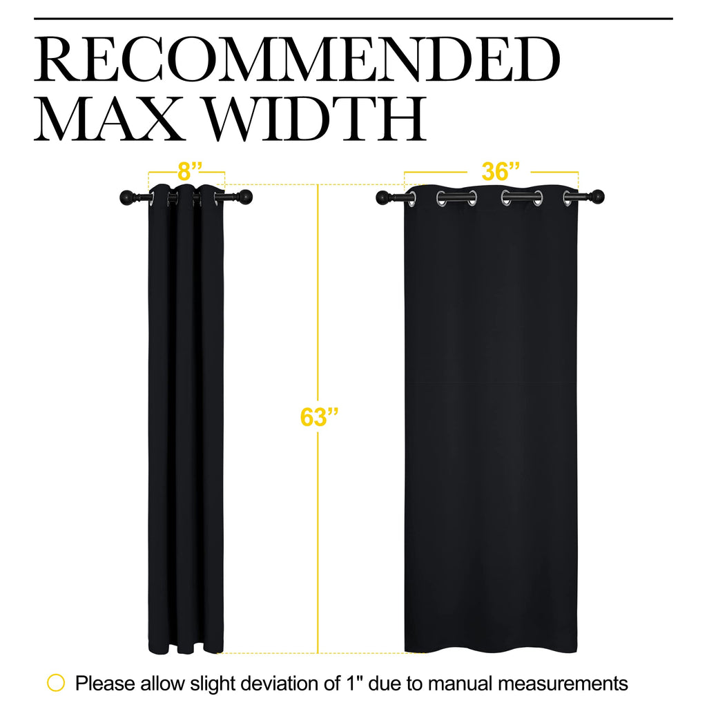 NICETOWN Black Blackout Curtains for Bedroom 42" Wide x 63" Long 2 Panels | Solid Grommet Thermal Insulated Drapes, Noise Reducing, Light Blocking, Room Darkening Decor for Kitchen Window Treatments