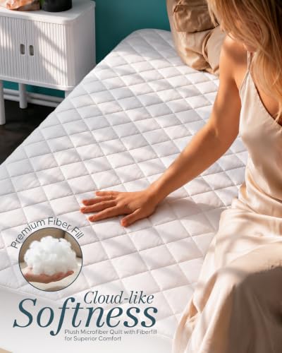 Queen Mattress Pad, Quilted Mattress Protector Topper fits 16" Deep Pocket | White, Soft Breathable Fitted Mattress Cover, Noiseless, Machine Washable for Home & Hotels by Utopia Bedding