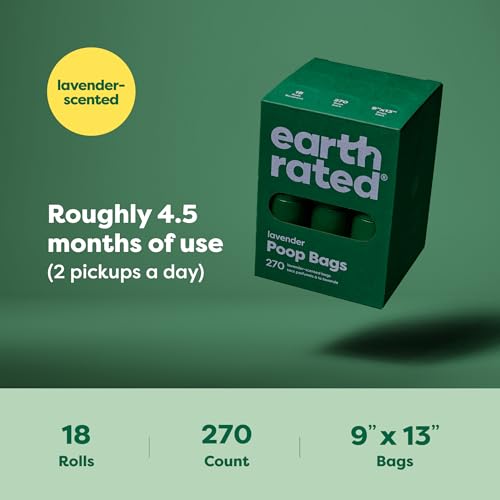 Earth Rated Dog Poop Bags on Refill Rolls, 270 Bags, Lavender | Guaranteed Leak Proof and Extra Thick Waste Bag Refill Rolls