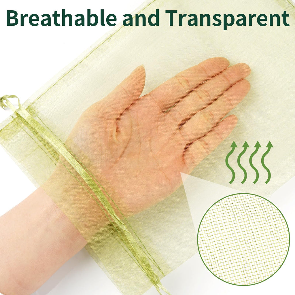50 Pcs Fruit Protection Bags, 6×9 in Mesh Cover Nets for Tree, Green | Drawstring Netting, Protect Fruits, Dense Fine Mesh, for Vegetables Strawberry Tomato Garden, Reusable and Soft
