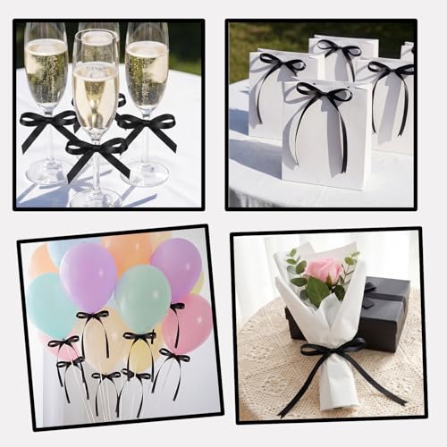 30 Pack Bow Cake Toppers Black Ribbon Bows for Cake Halloween Party Decor | Black Ribbon Bow Halloween Party Decorations Birthday Decorations for Baby Shower, Wedding, Engagement, Bachelorette Party