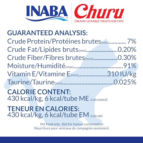 INABA Churu Cat Treats, Lickable, Squeezable Creamy Purée Cat Treat with Green Tea Extract & Taurine, 0.5 Ounces Each Tube, 50 Tubes, Tuna & Chicken Variety