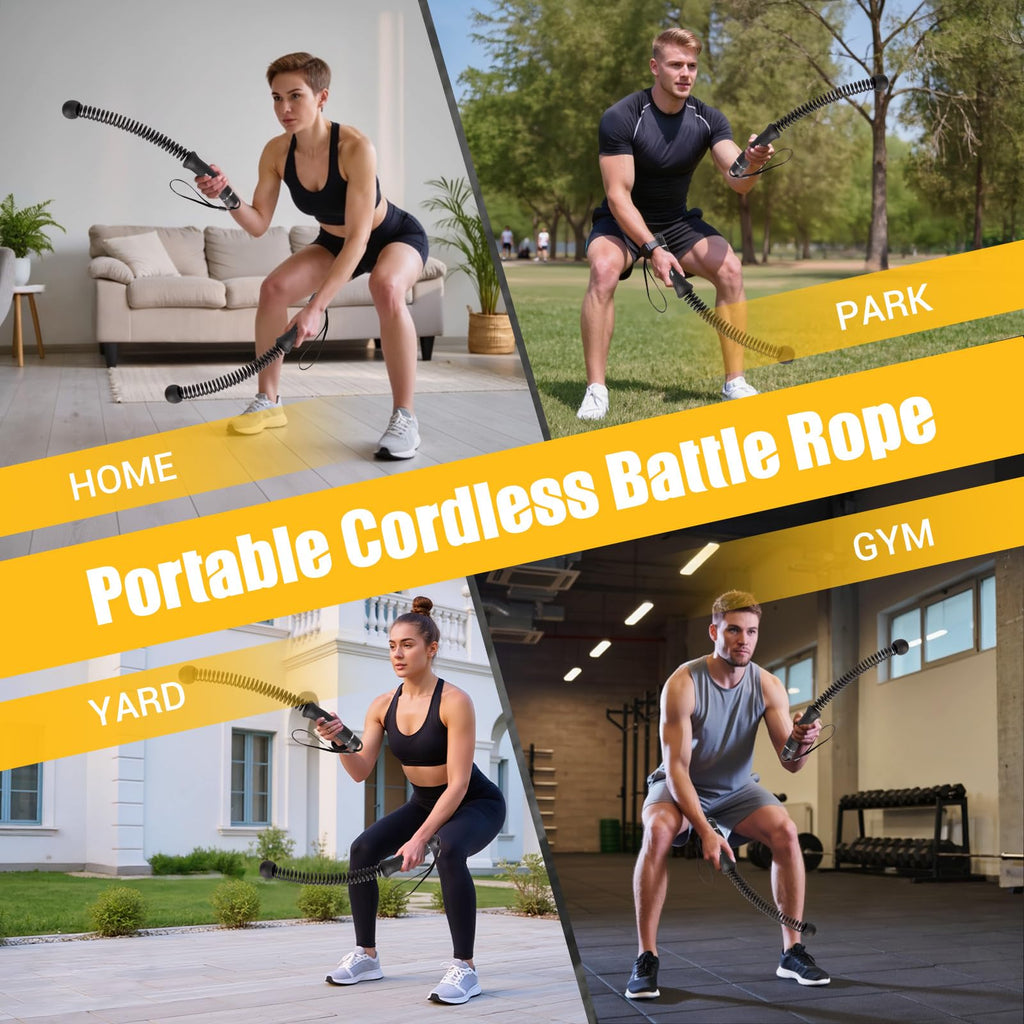 Ropeless Battle Rope for Home Gym, Heavy Duty Portable with Poster | Cordless Battle Ropes with Non-Slip Handle for Wrist Protection, Battle Ropes for HIIT and Low-Impact Aerobic Training