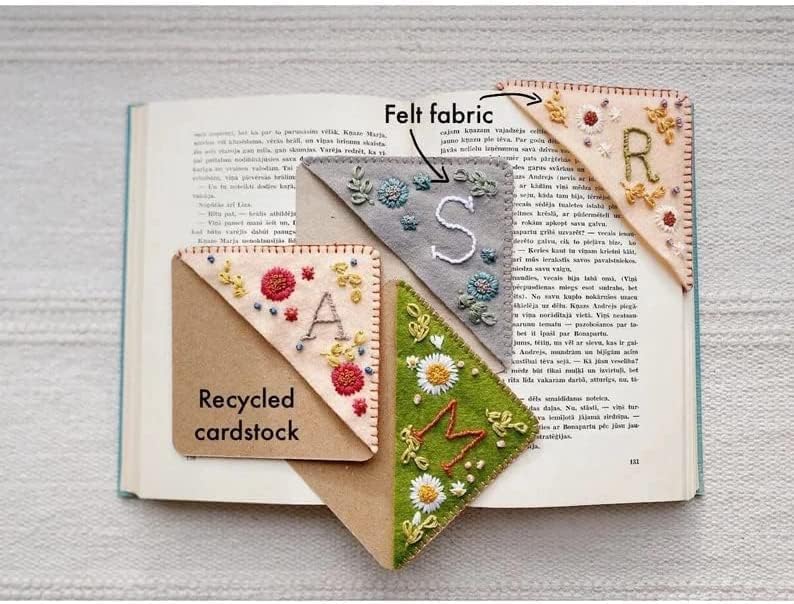 MOTEERLLU Personalized Hand Embroidered Corner Bookmark, Fall-J | A-Z Initial, Cute Book Markers for Reading Women, Book Lovers Gifts for Friends Mom & Teachers, 3.74"