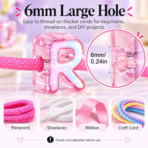 76Pcs Bubble Letter Beads, 20mm Large Hole Beads for Keychains | Each A-Z character appears twice or more, with extra vowels and common characters for names, bag charms and backpacks.